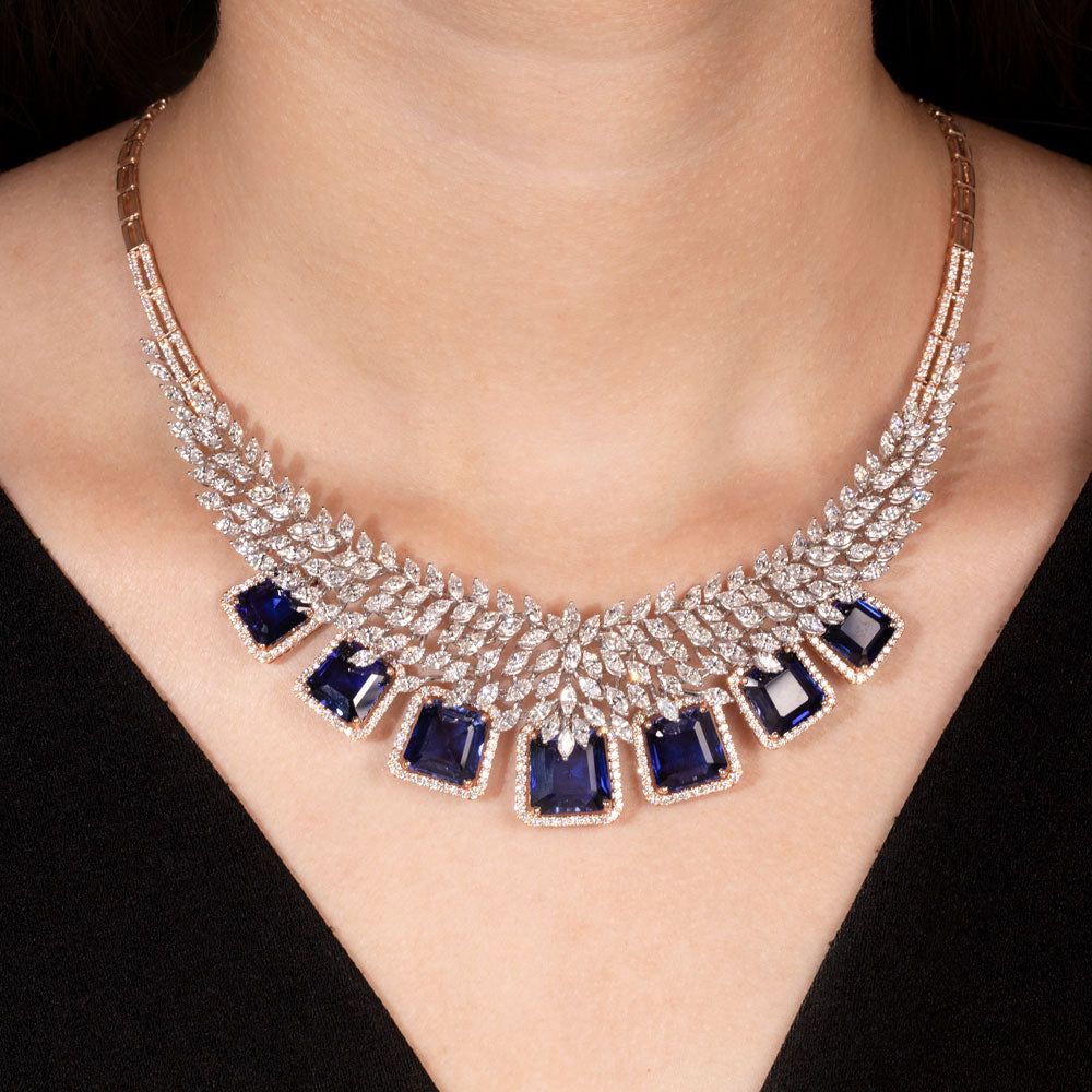 18K White Gold Diamond Necklace - 16.79ct VVS-GH with Colour Stones