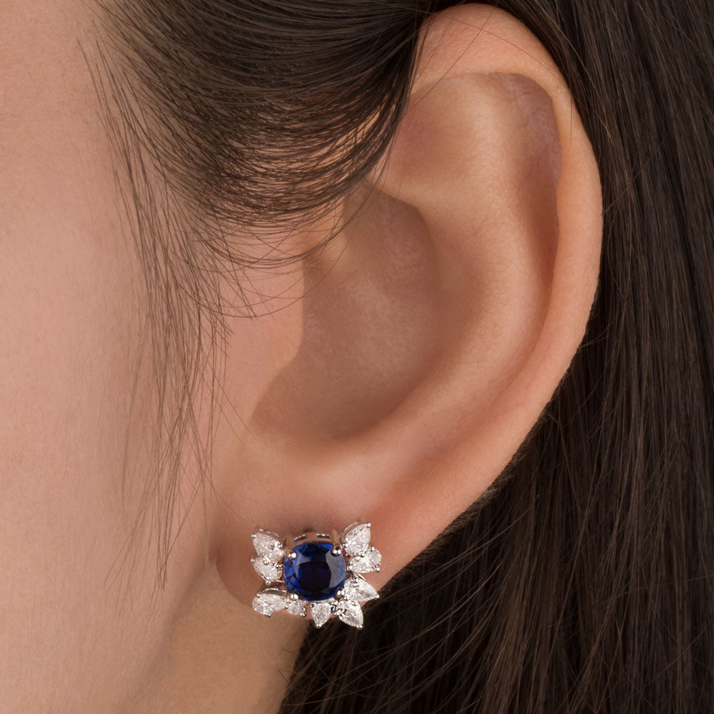 18K White Gold Diamond Earrings - 1.231ct VVS-VS-EF with Colour Stones
