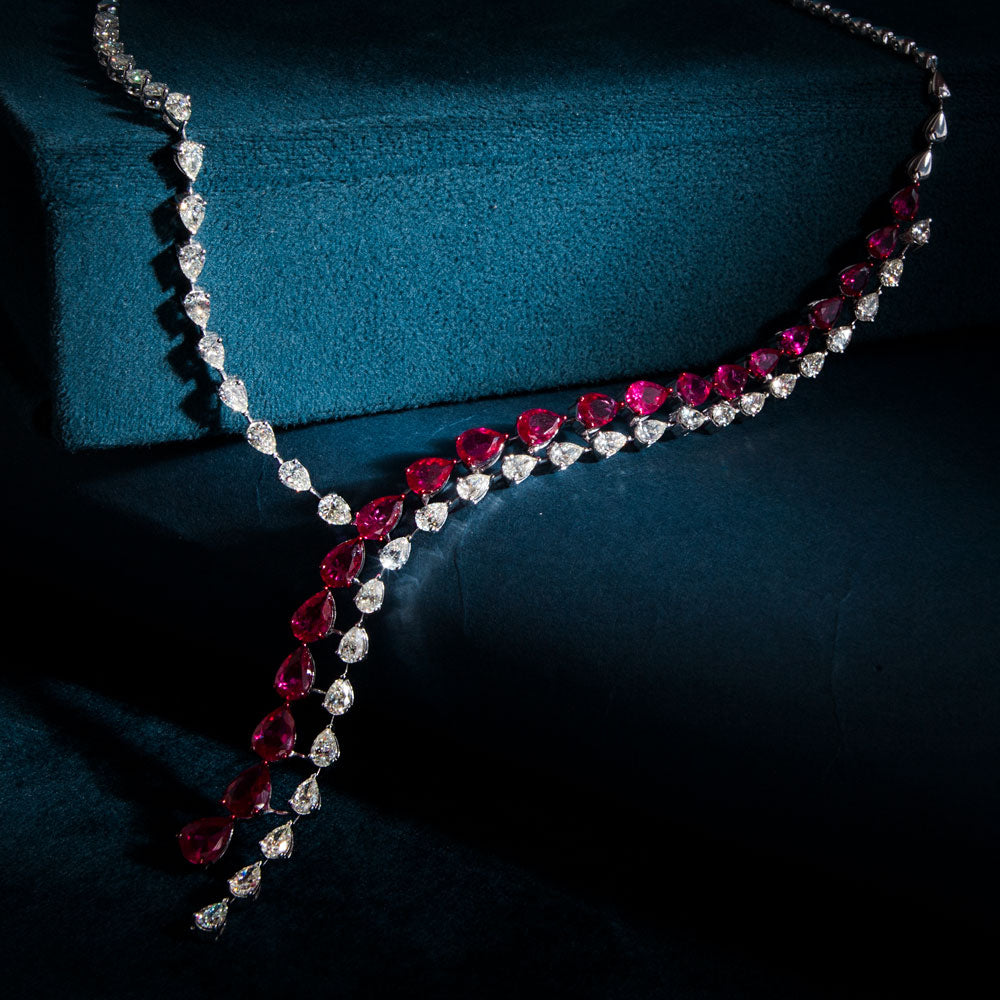 18K White Gold Diamond Necklace - 9.28ct VVS-VS-JK with Colour Stones