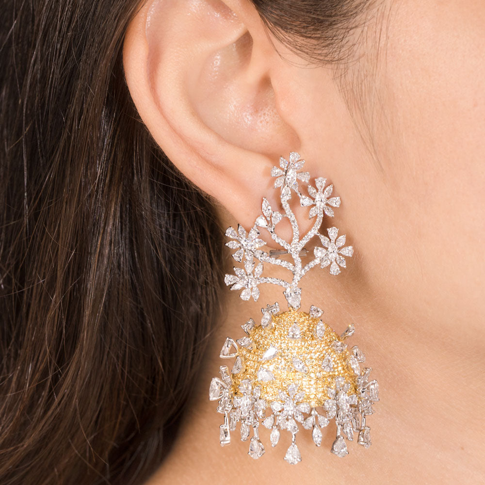 18K White Gold Diamond Earrings - 13ct VVS-EF with Colour Stones