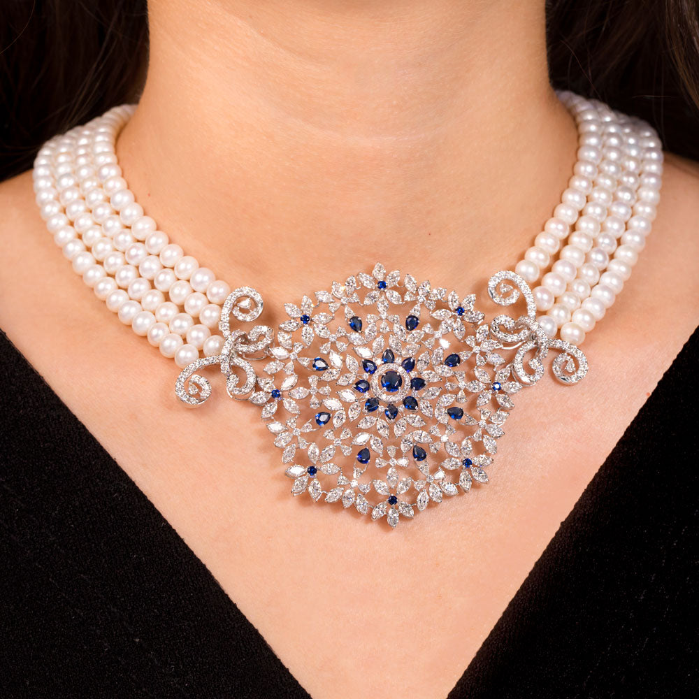 18K White Gold Diamond Necklace - 20.51ct VVS-VS-GH with Colour Stones