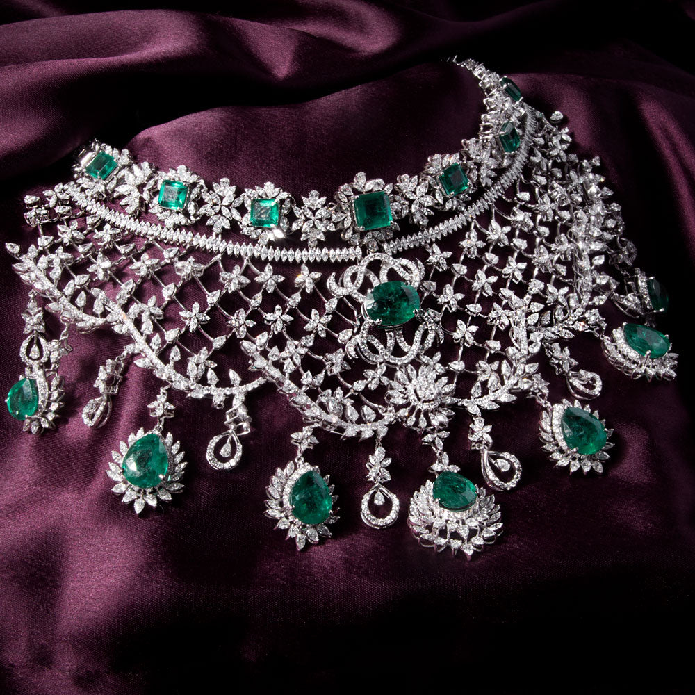 18K White Gold Diamond Necklace - 47.29ct VVS-EF with Colour Stones