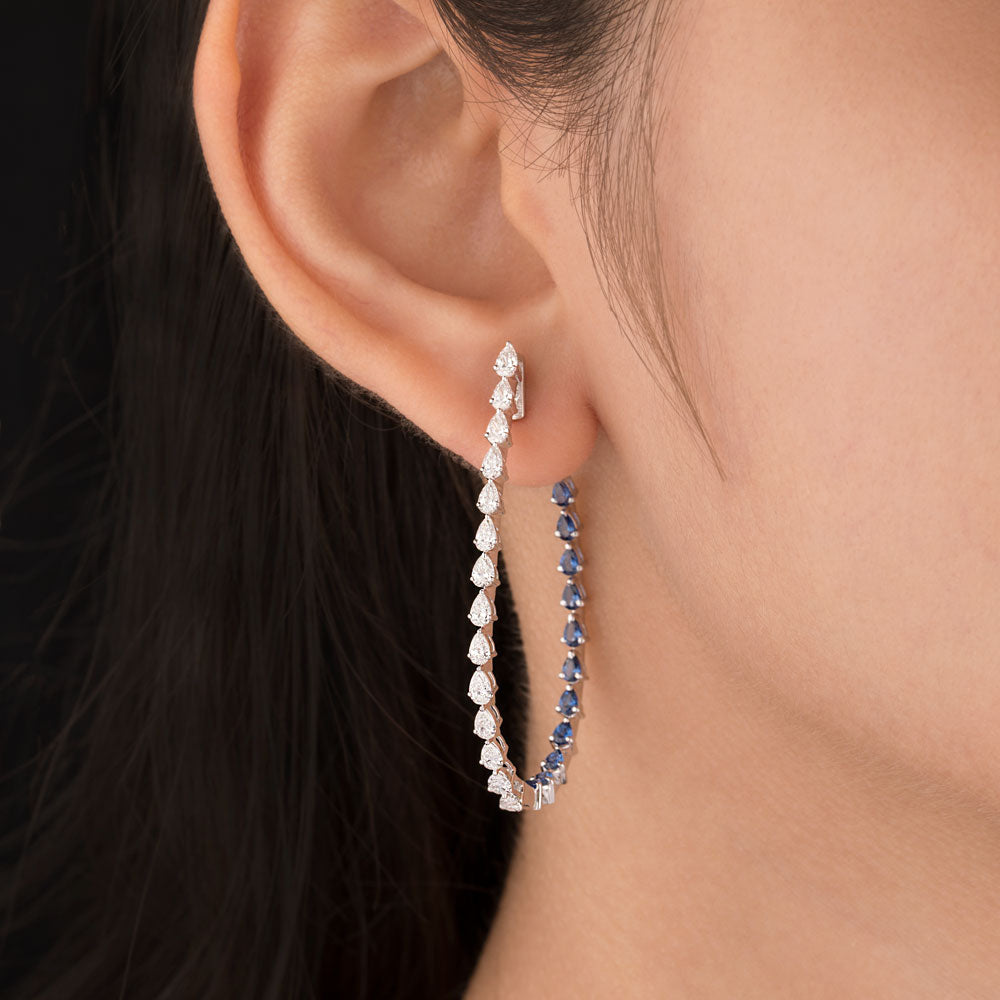 18K White Gold Diamond Earrings - 1.633ct VVS-VS-EF with Colour Stones
