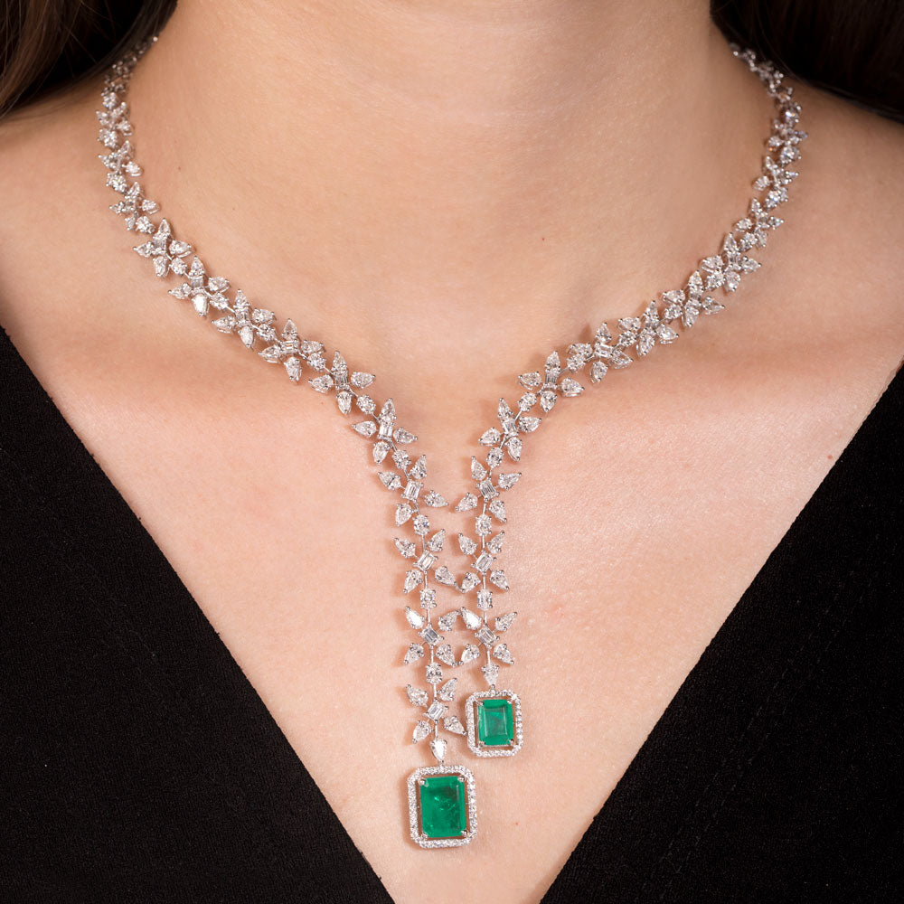 18K White Gold Diamond Necklace - 13.912ct VVS-EF with Colour Stones