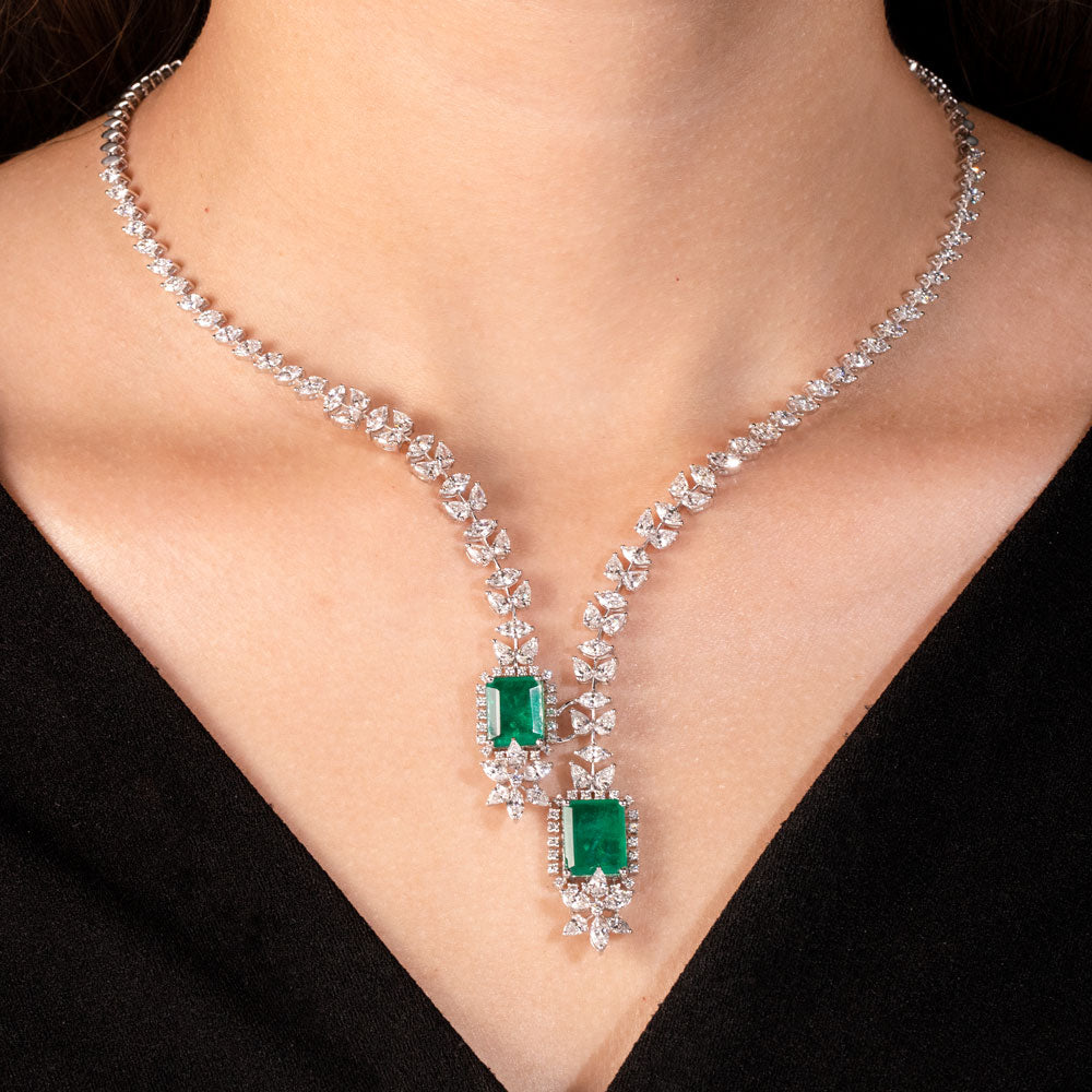 18K White Gold Diamond Necklace - 8.627ct VVS-EF with Colour Stones