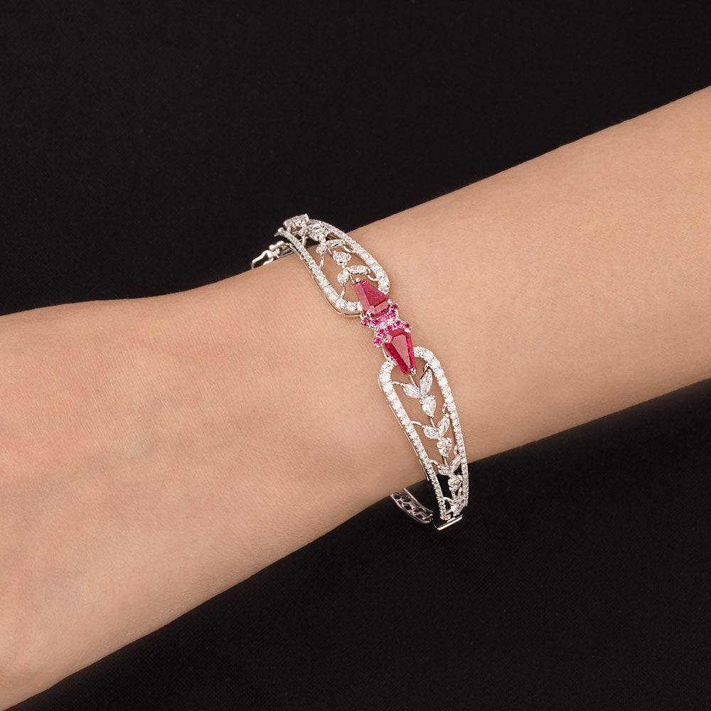 18K White Gold Diamond Kada - 2.73ct VVS-VS-FG with Colour Stones