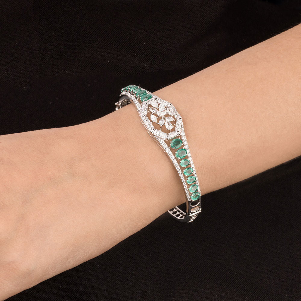 18K White Gold Diamond Kada - 2.29ct VVS-VS-FG with Colour Stones