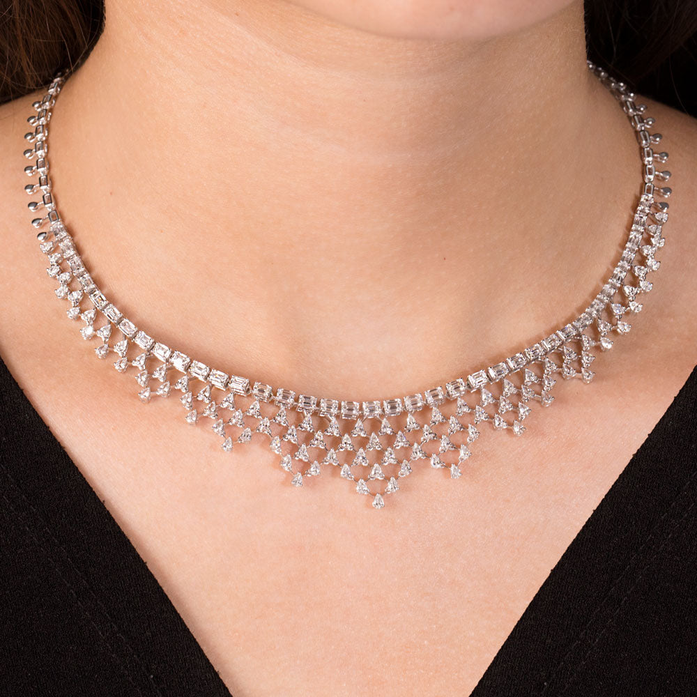 18K White Gold Diamond Necklace - 8.41ct VVS-EF