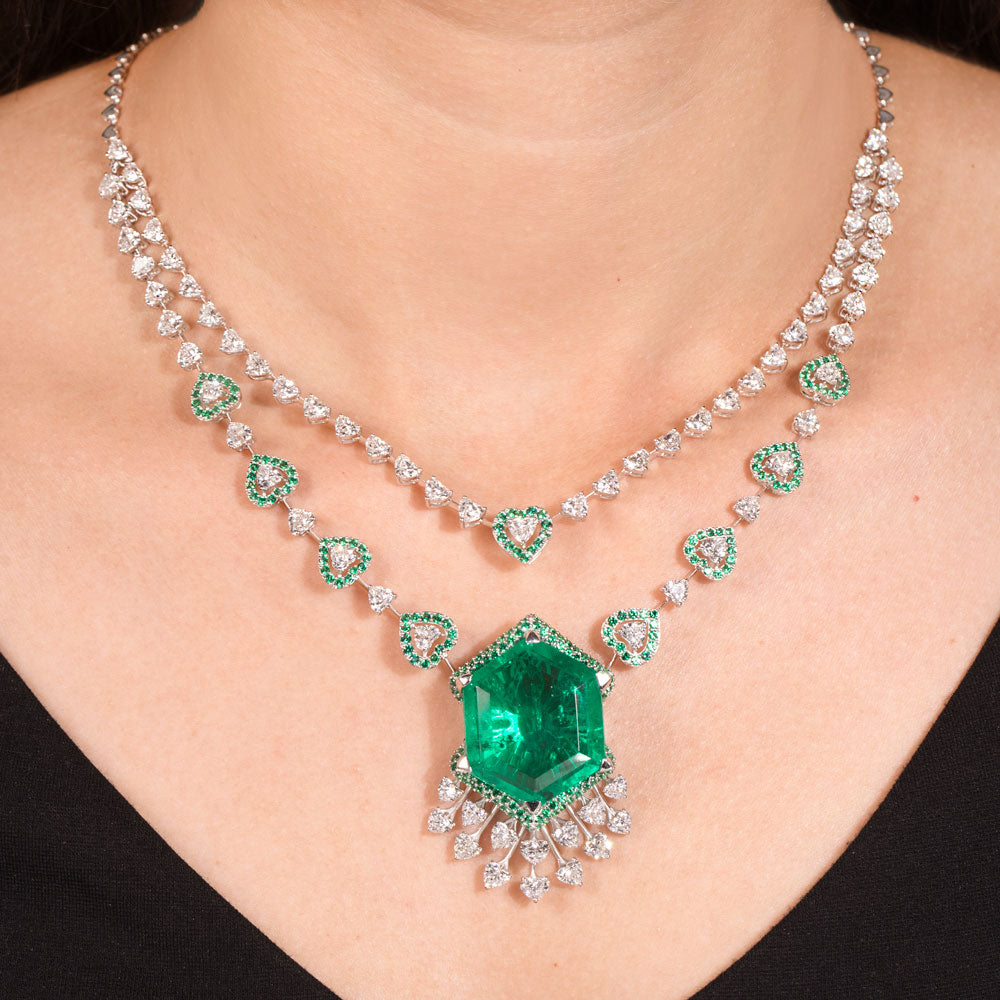 18K White Gold Diamond Necklace - 16.69ct VVS-EF with Colour Stones