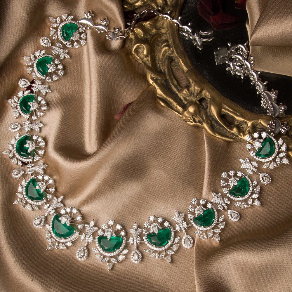 18K White Gold Diamond Necklace - 14.99ct VVS-VS-FG with Colour Stones