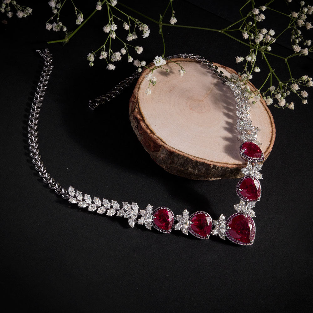 18K White Gold Diamond Necklace - 14.6ct VVS-VS-HI with Colour Stones