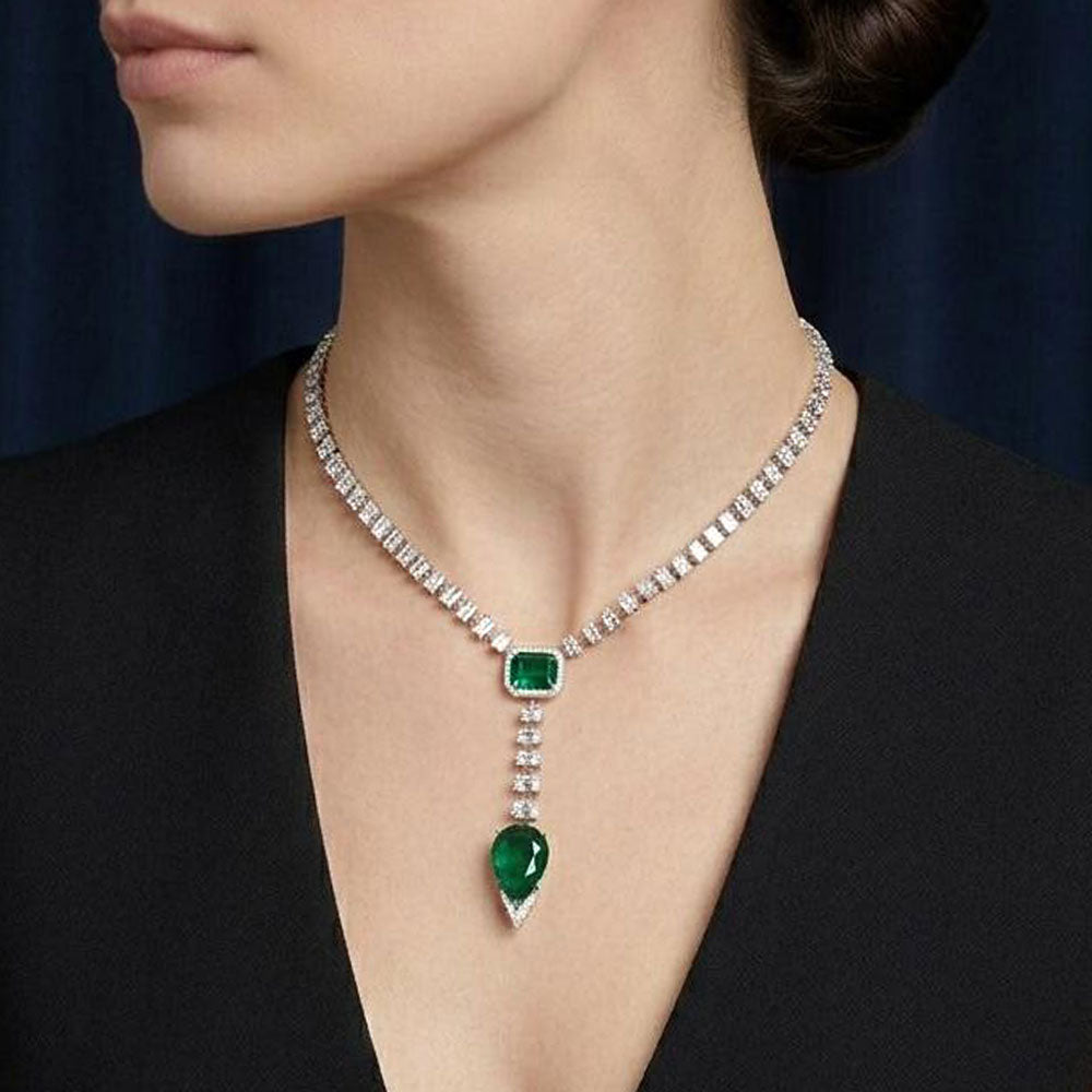 18K White Gold Diamond Necklace - 13.89ct VS-SI-IJ with Colour Stones