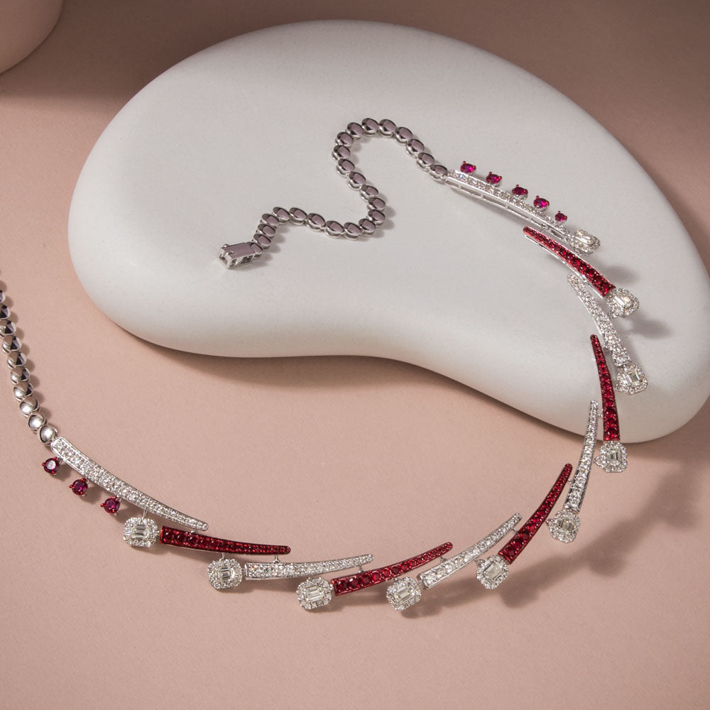 14K White Gold Diamond Necklace - 4.759ct VS-SI-IJ with Colour Stones