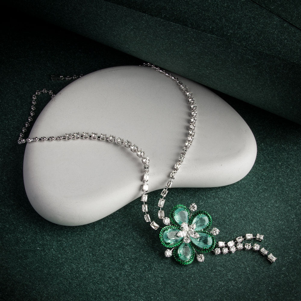14K White Gold Diamond Necklace - 13.169ct VS-SI-IJ with Colour Stones