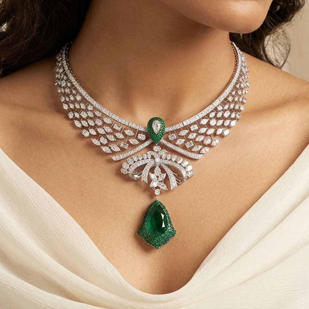 14K White Gold Diamond Necklace - 27.405ct VS-SI-IJ with Colour Stones