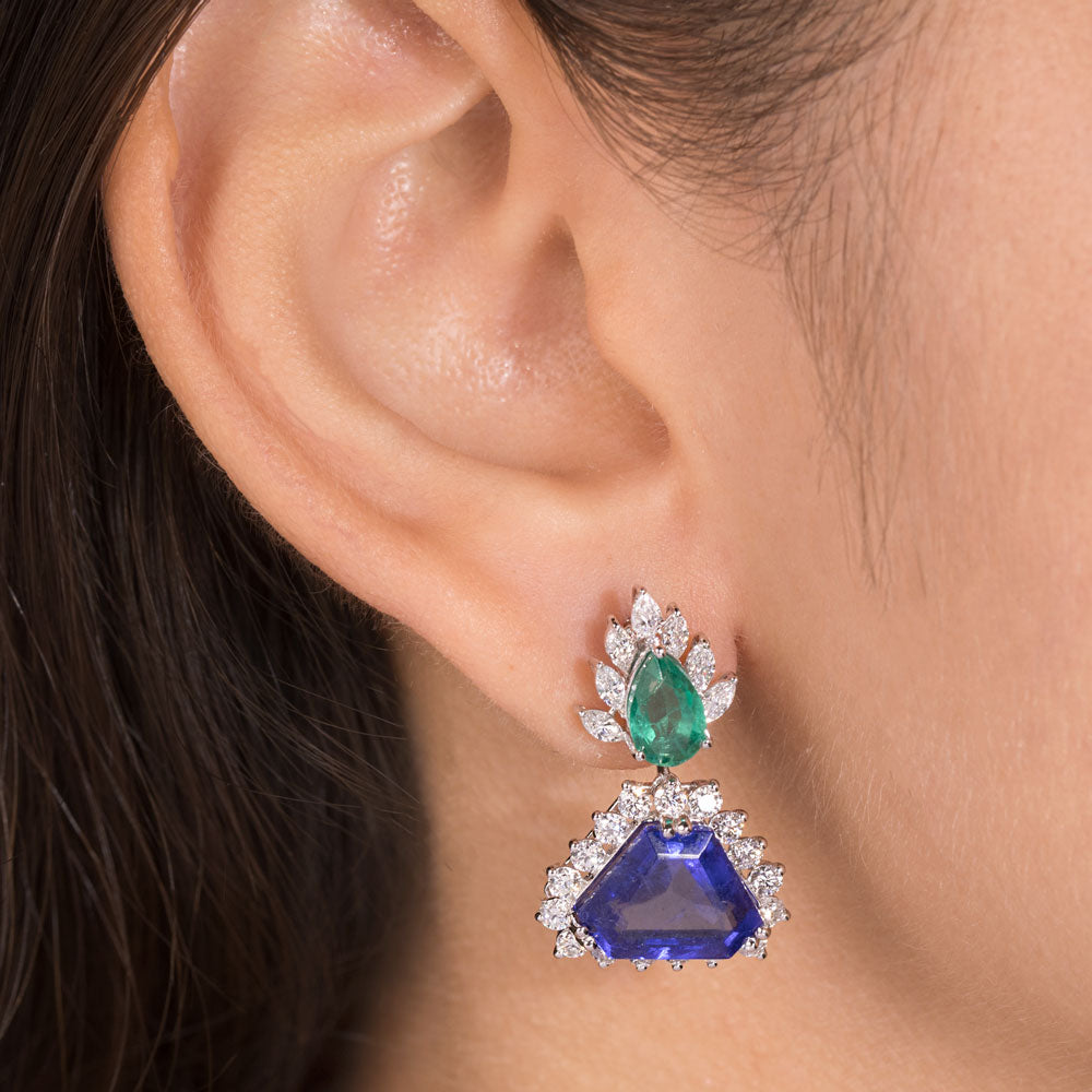 18K White Gold Diamond Jewellery - 1.94ct VVS-VS-EF with Colour Stones
