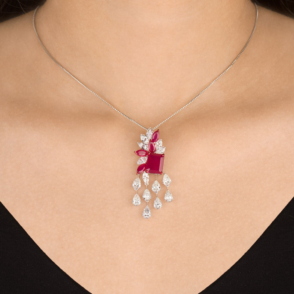 18K White Gold Diamond Pendant - 4.864ct VS-SI-HI with Colour Stones