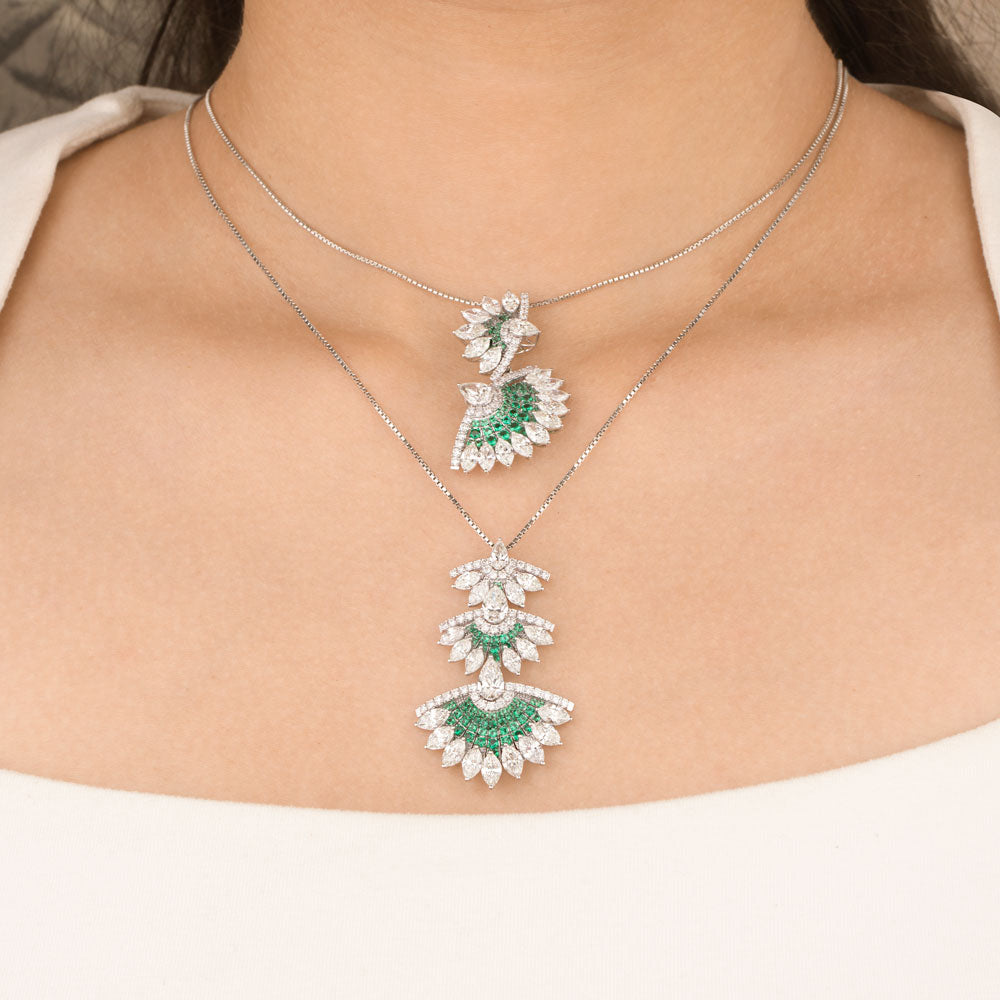 14K White Gold Diamond Pendant - 9.256ct VS-SI-HI with Colour Stones
