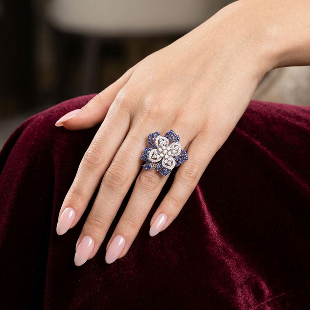 18K White Gold Diamond Ring - 1.92ct VVS-VS-EF with Colour Stones