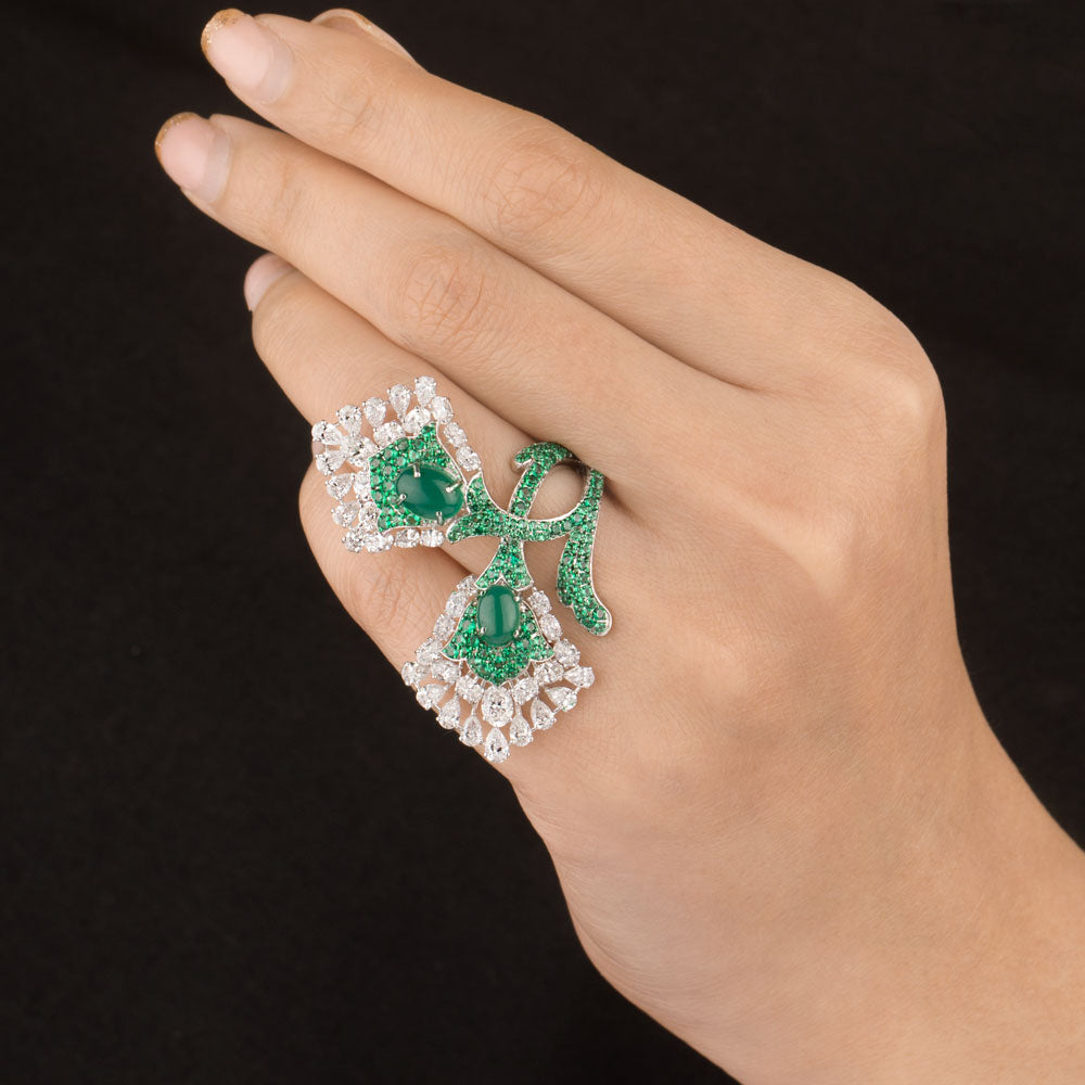 14K White Gold Diamond Ring - 3.57ct VVS-FG with Colour Stones