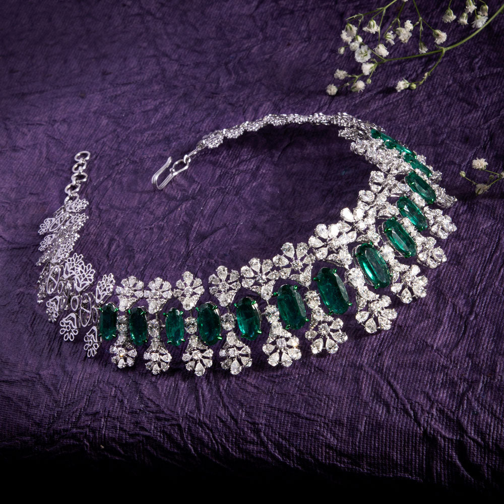 18K White Gold Diamond Necklace - 20.263ct VS-SI-GH with Colour Stones