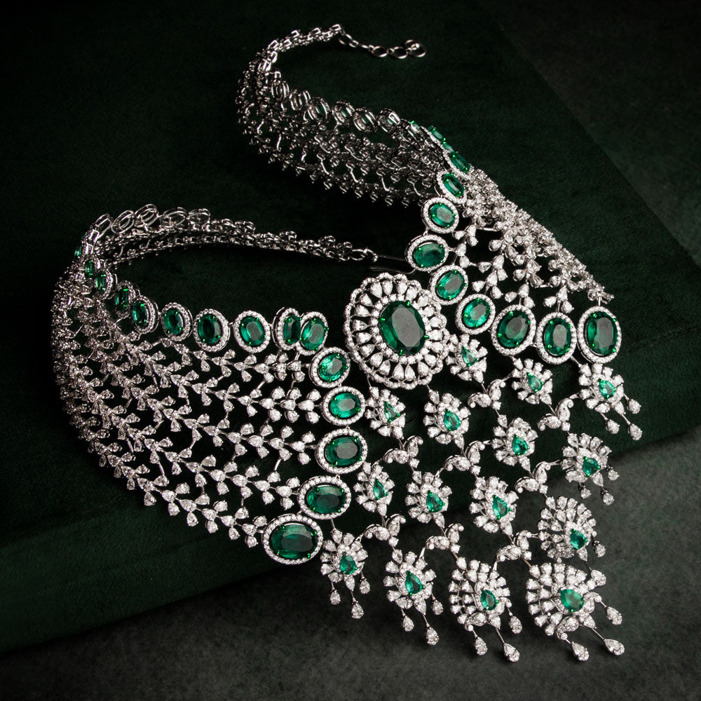 18K White Gold Diamond Necklace - 55.66ct VS-SI-EF with Colour Stones