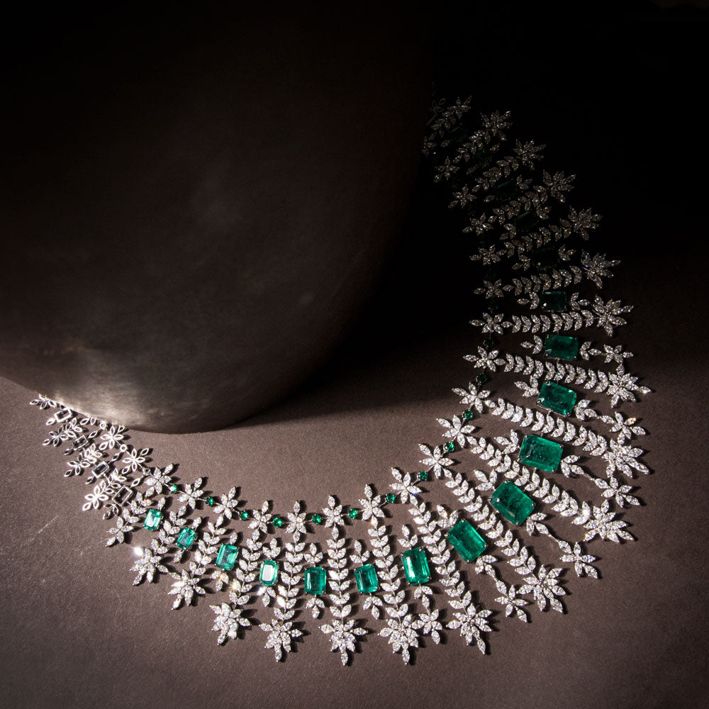 18K White Gold Diamond Necklace - 37.68ct SI2-I1-GH with Colour Stones
