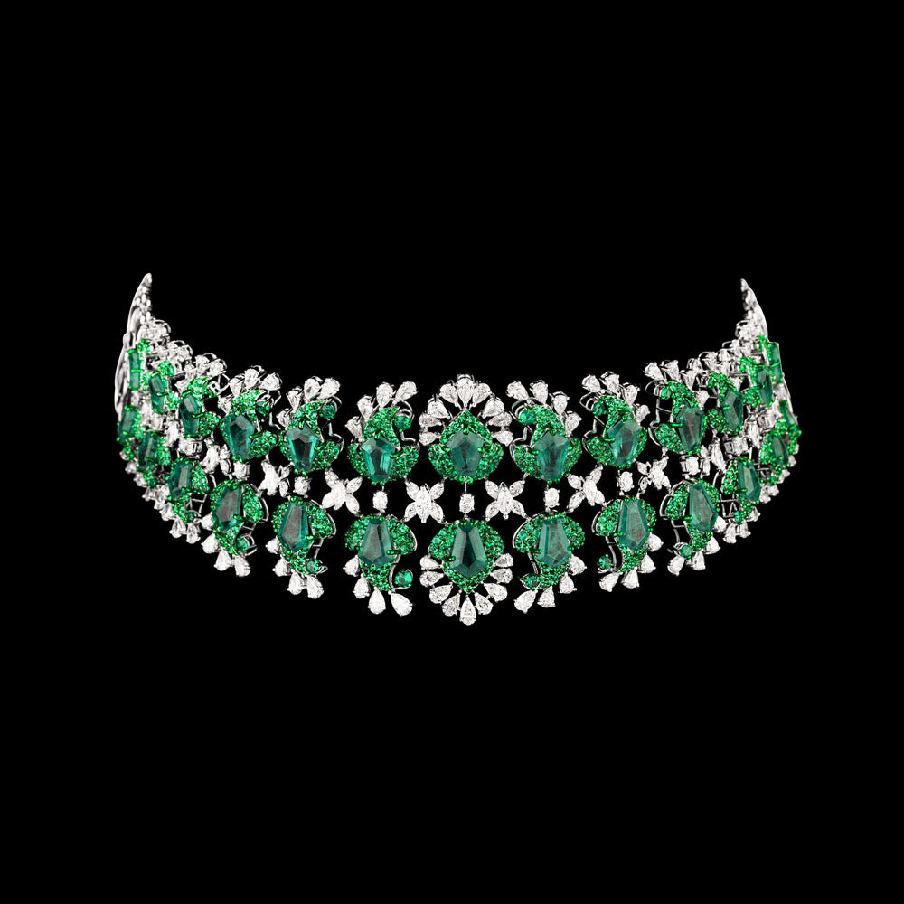 18K White Gold Diamond Necklace - 12.03ct VS-SI-HI with Colour Stones