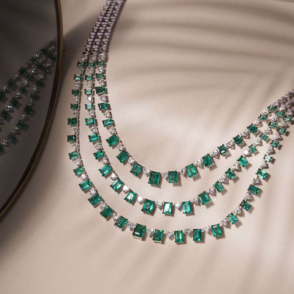 18K White Gold Diamond Necklace - 14.96ct VVS-VS-FG with Colour Stones
