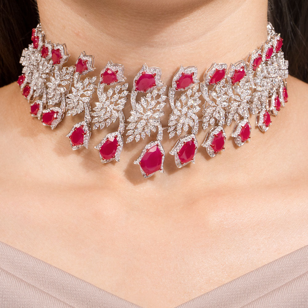 18K White Gold Diamond Necklace - 14.065ct VS-SI-FG with Colour Stones