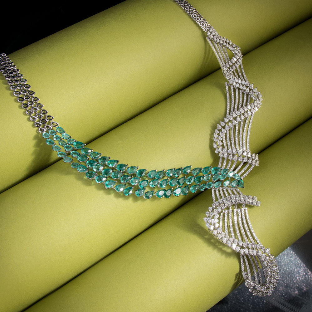 18K White Gold Diamond Necklace - 14.107ct VVS-VS-FG with Colour Stones