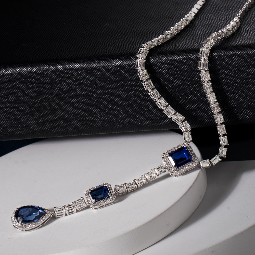 18K White Gold Diamond Necklace - 12.03ct VVS-VS-HI with Colour Stones