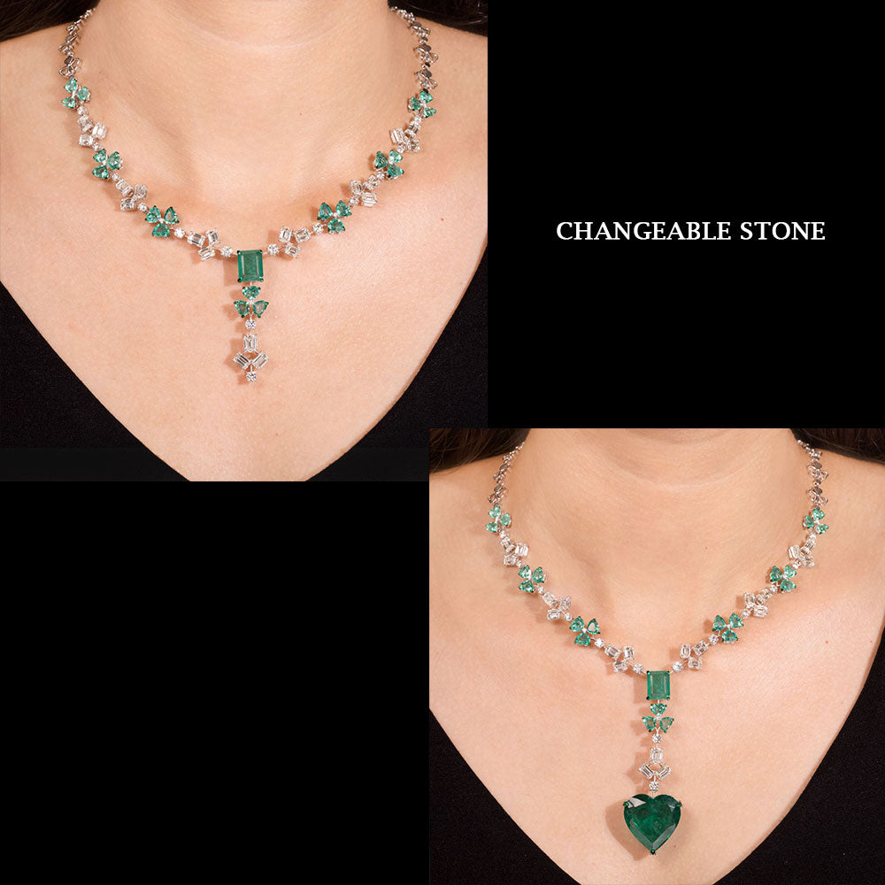 18K White Gold Diamond Necklace - 12.135ct VVS-VS-HI with Colour Stones