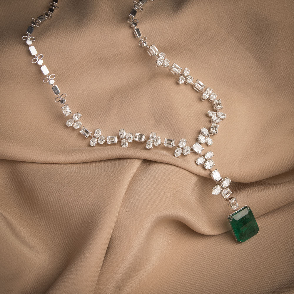 18K White Gold Diamond Necklace - 16.76ct VS-SI-FG with Colour Stones
