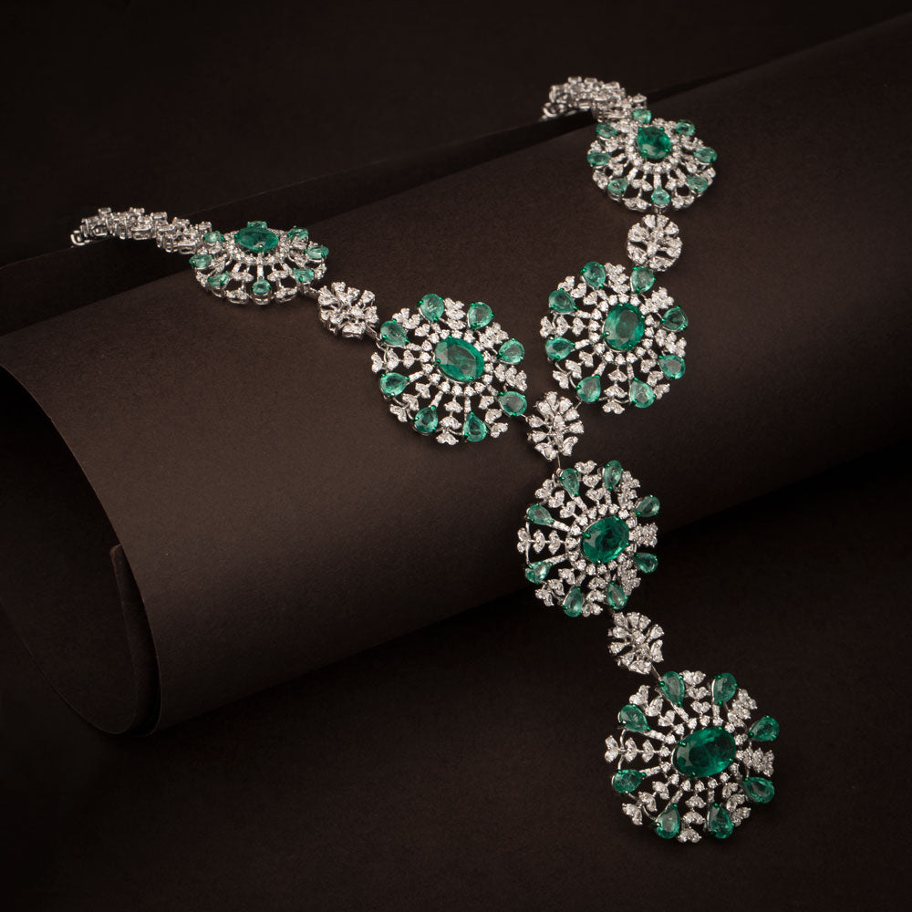 18K White Gold Diamond Necklace - 11.464ct VVS-FG with Colour Stones