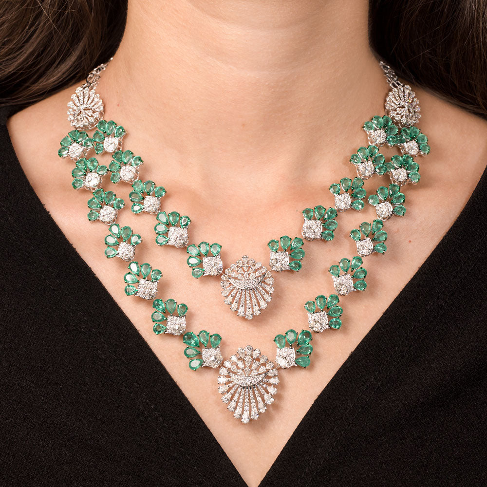 18K White Gold Diamond Necklace - 18.29ct VS-SI-GH with Colour Stones