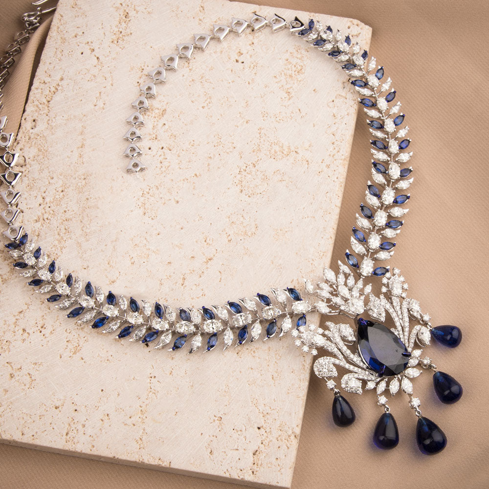 18K White Gold Diamond Necklace - 15.46ct VS-SI-GH with Colour Stones