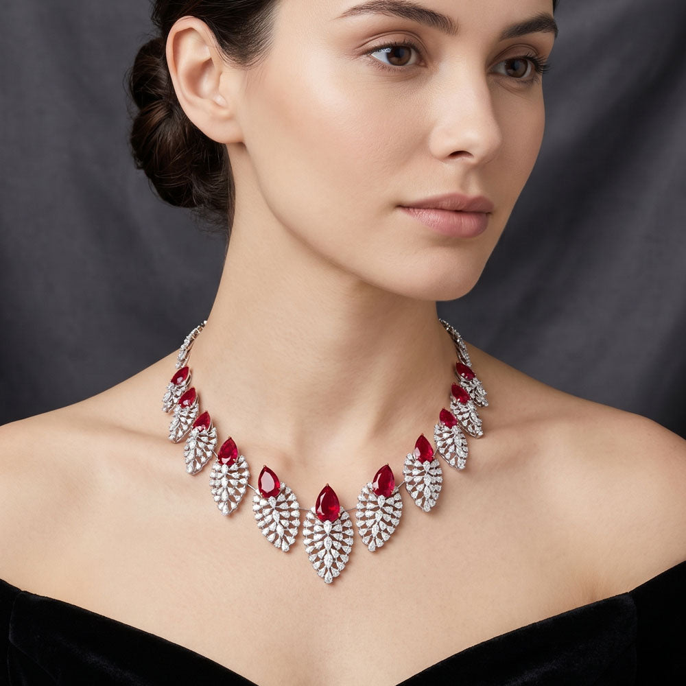 18K White Gold Diamond Necklace - 13.605ct VVS-EF with Colour Stones