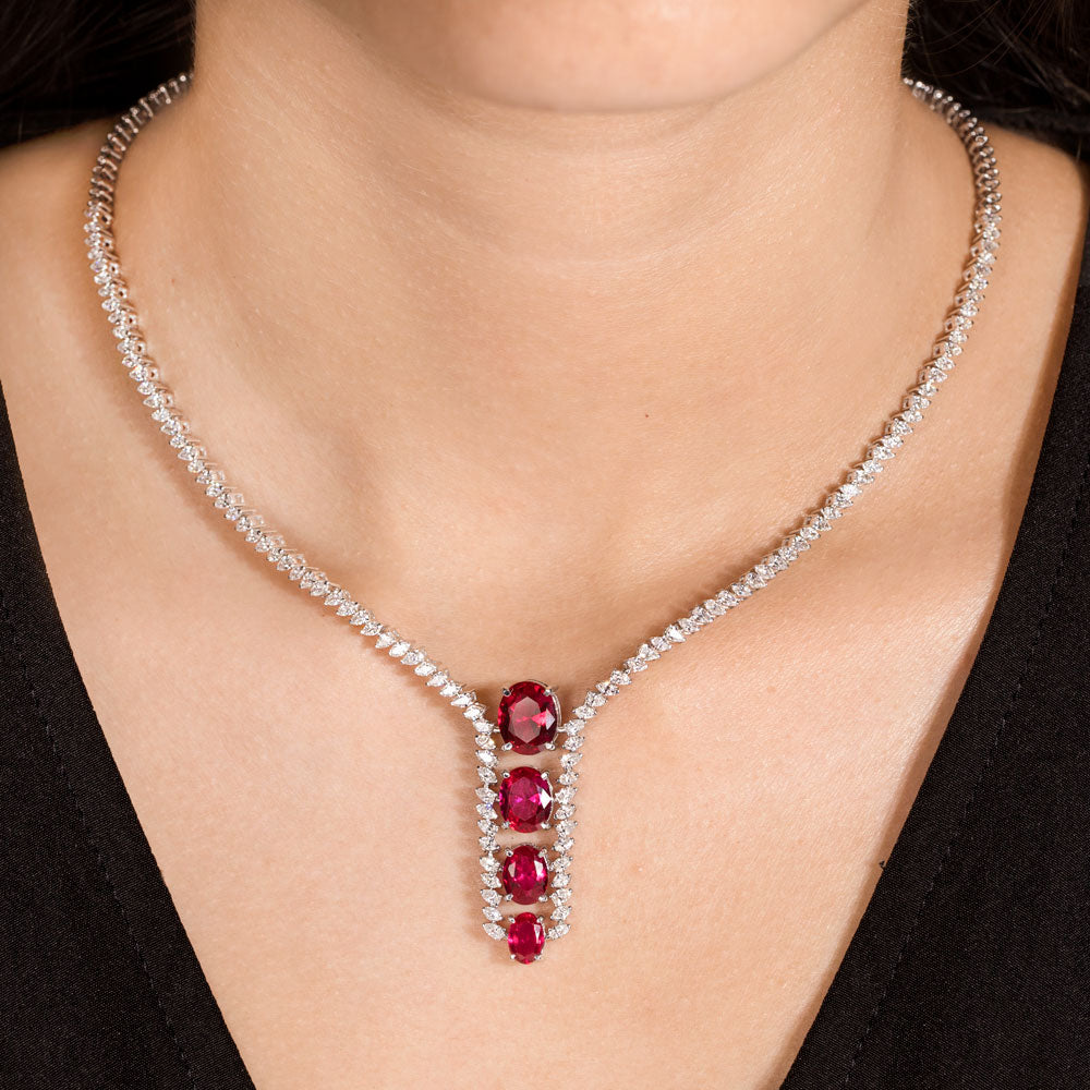 18K White Gold Diamond Necklace - 4.252ct VVS-FG with Colour Stones
