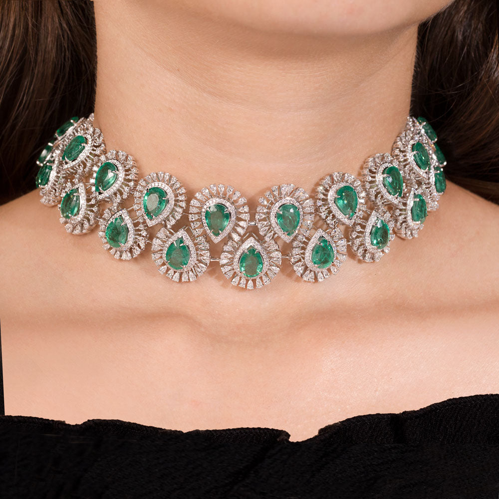 18K White Gold Diamond Necklace - 13.22ct VVS-EF with Colour Stones