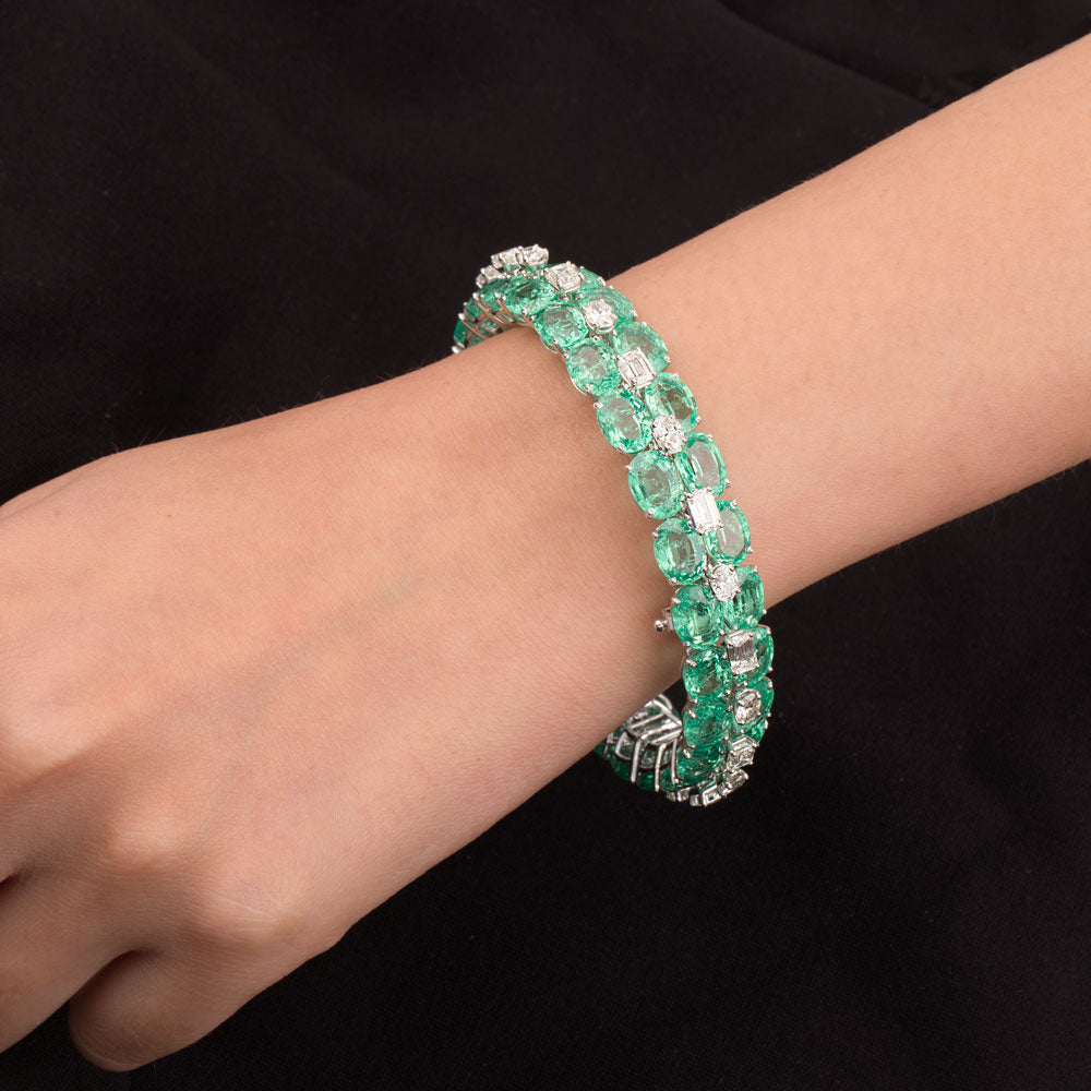 14K White Gold Diamond Bangle - 7.94ct VS-GH with Colour Stones