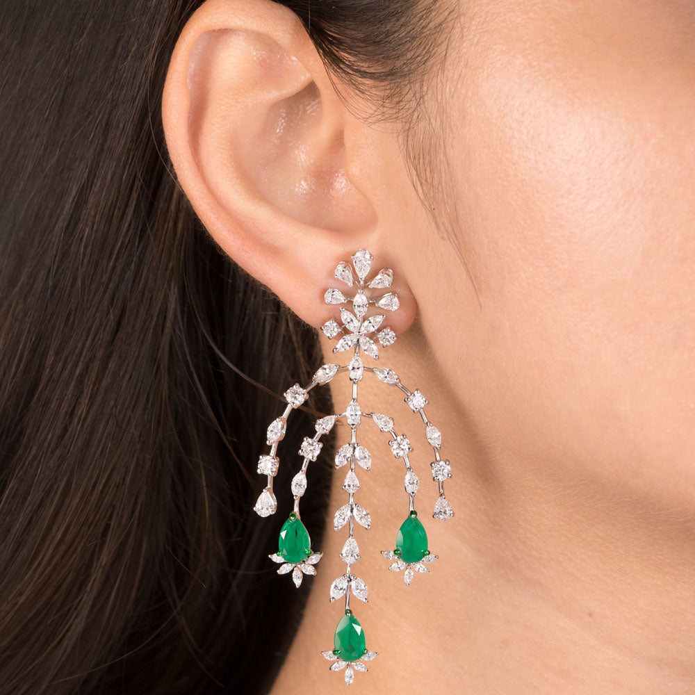 14K White Gold Diamond Earrings - 8.126ct VVS-VS-GH with Colour Stones