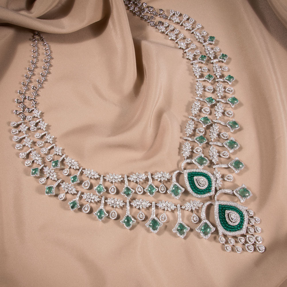 18K White Gold Diamond Necklace - 48.745ct VVS-VS-EF with Colour Stones