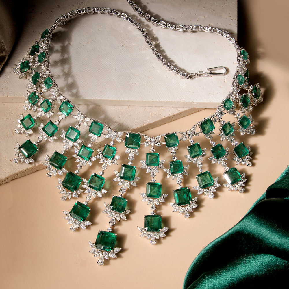 18K White Gold Diamond Necklace - 22.463ct VVS-VS-EF with Colour Stones