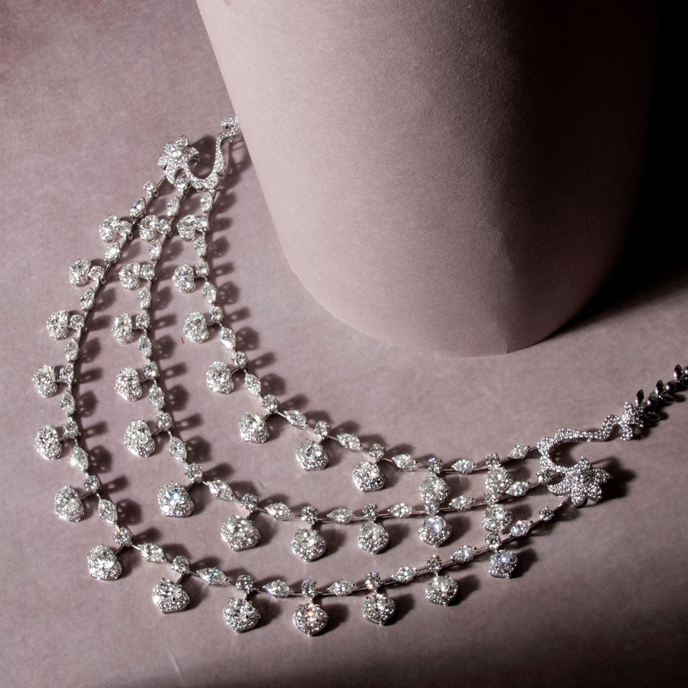 18K White Gold Diamond Necklace - 36.777ct VVS-VS-HI