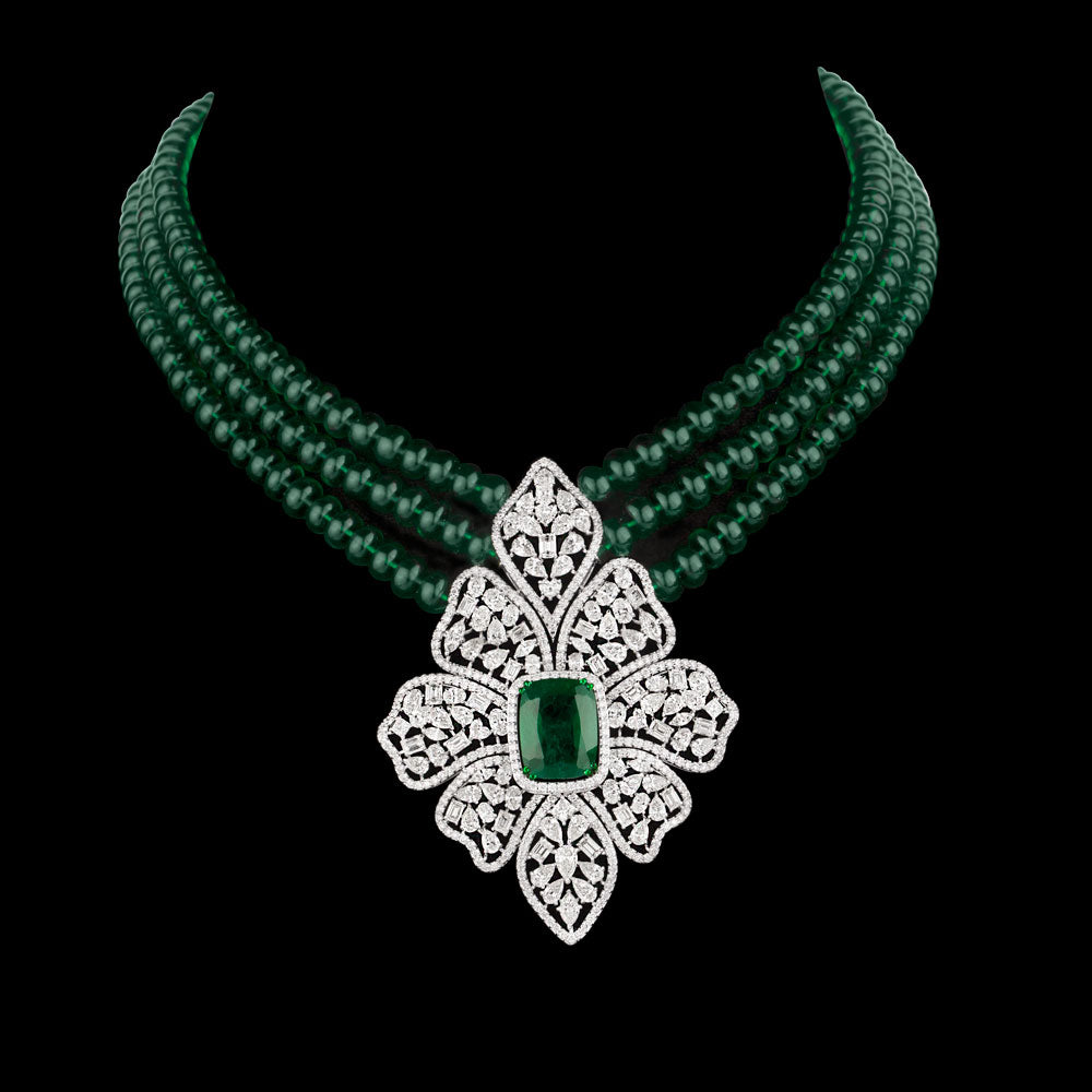 14K White Gold Diamond Necklace - 20.282ct VS-SI-IJ with Colour Stones