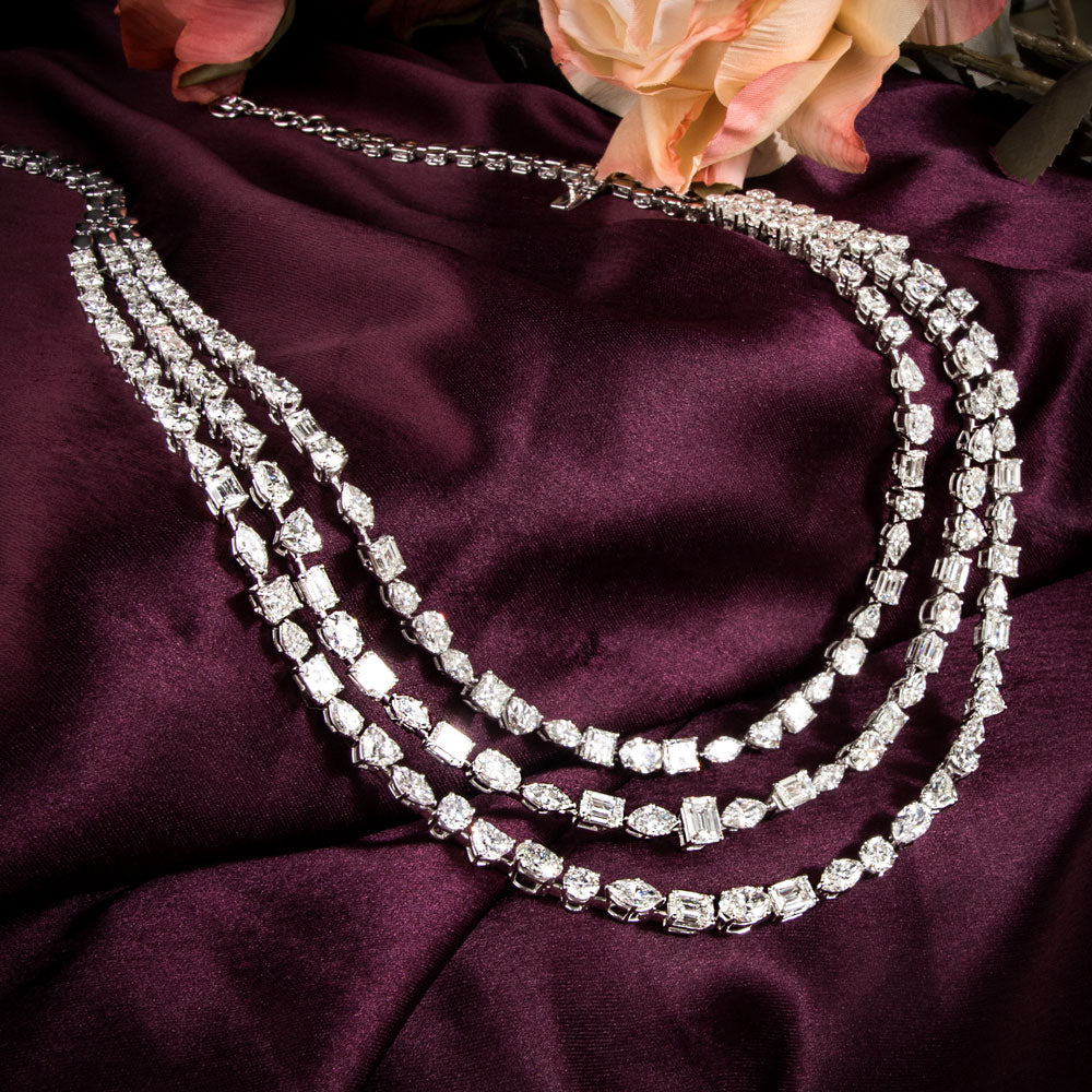 18K White Gold Diamond Necklace - 49.46ct VVS-VS-GH