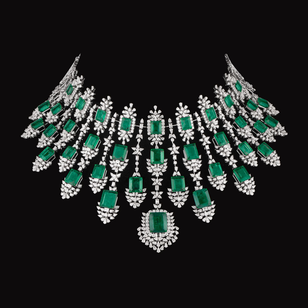 14K White Gold Diamond Necklace - 44.086ct VVS-EF with Colour Stones
