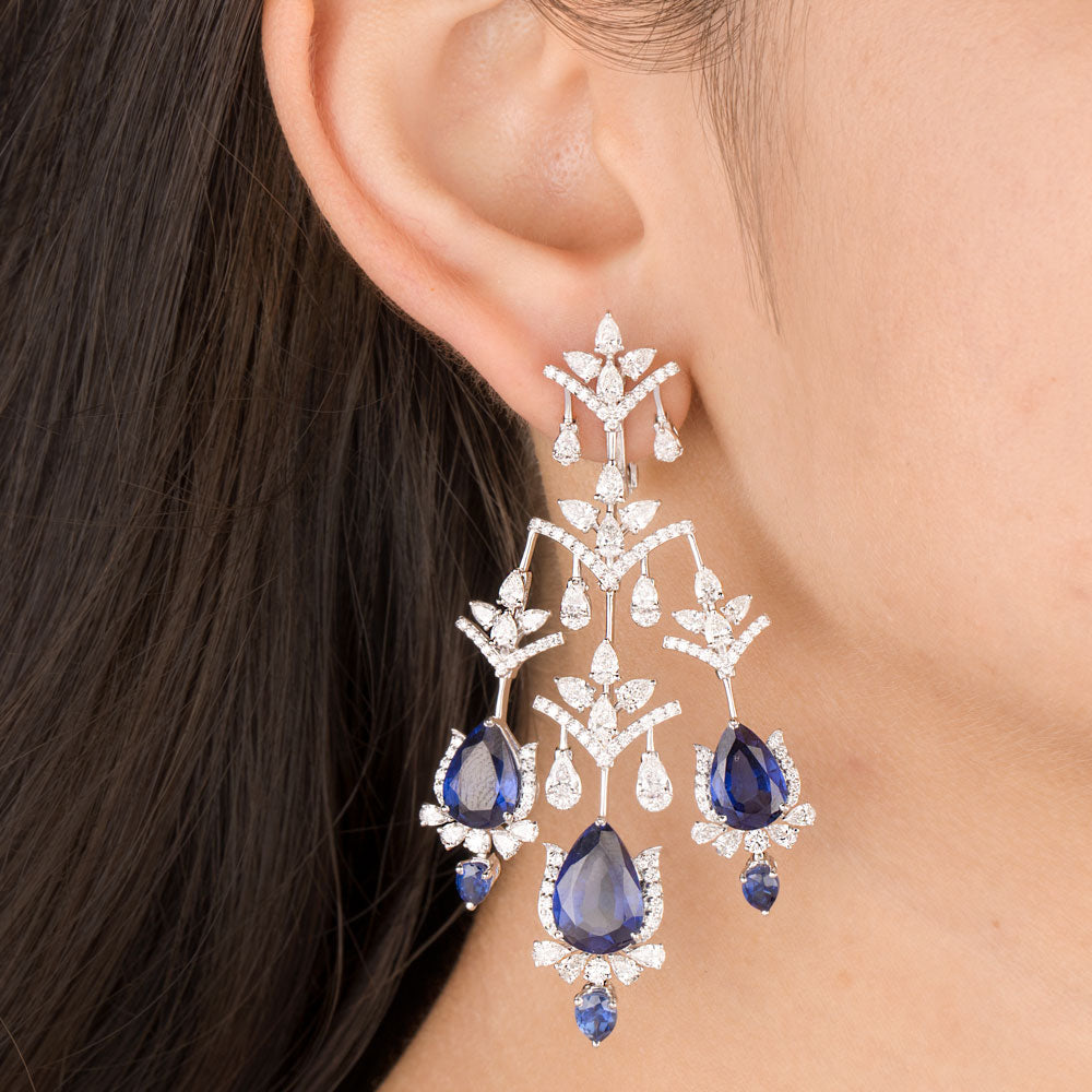 18K White Gold Diamond Jewellery - 7.364ct VVS-VS-EF with Colour Stones
