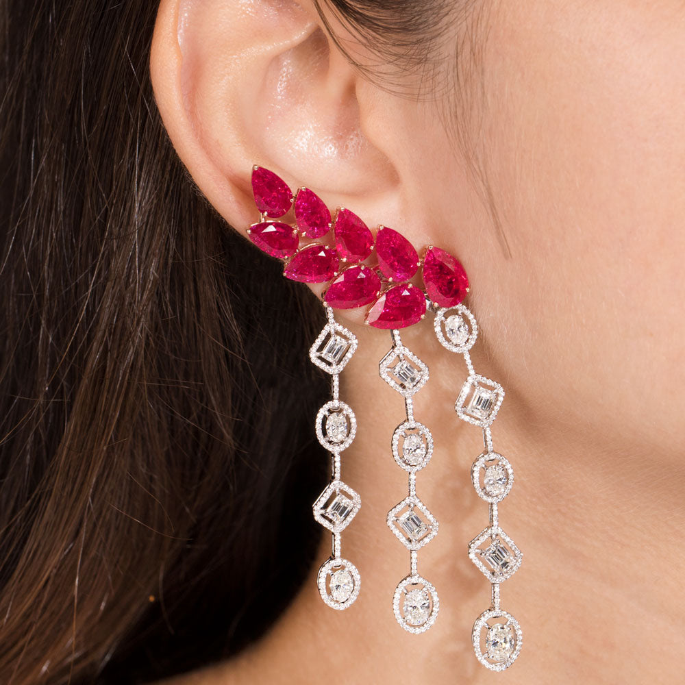 18K White Gold Diamond Jewellery - 8.153ct VVS-VS-GH with Colour Stones